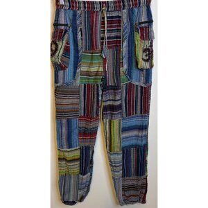 Rising International 135040 Cotton Pants Patchwork Boho Hippie Zip Pockets 34"